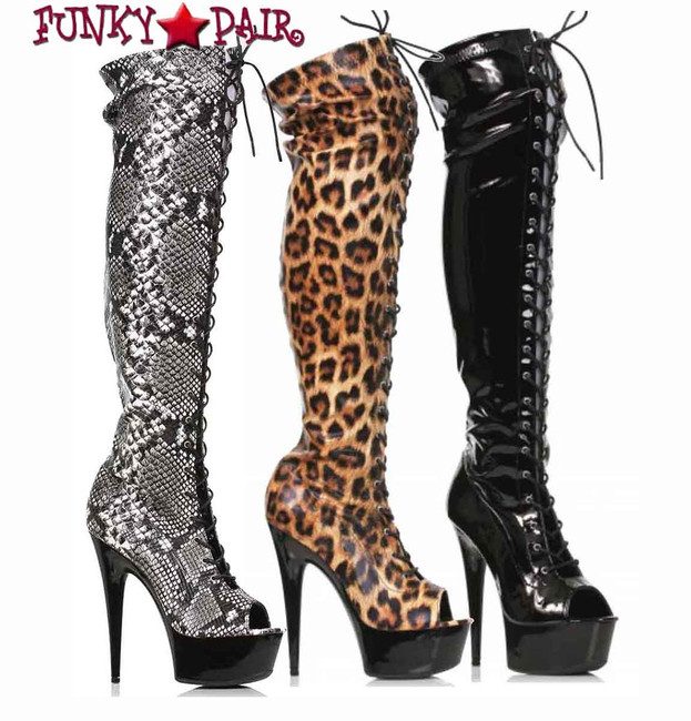 Ellie 609-Zoelle, 6" Animal Print Thigh High Boots