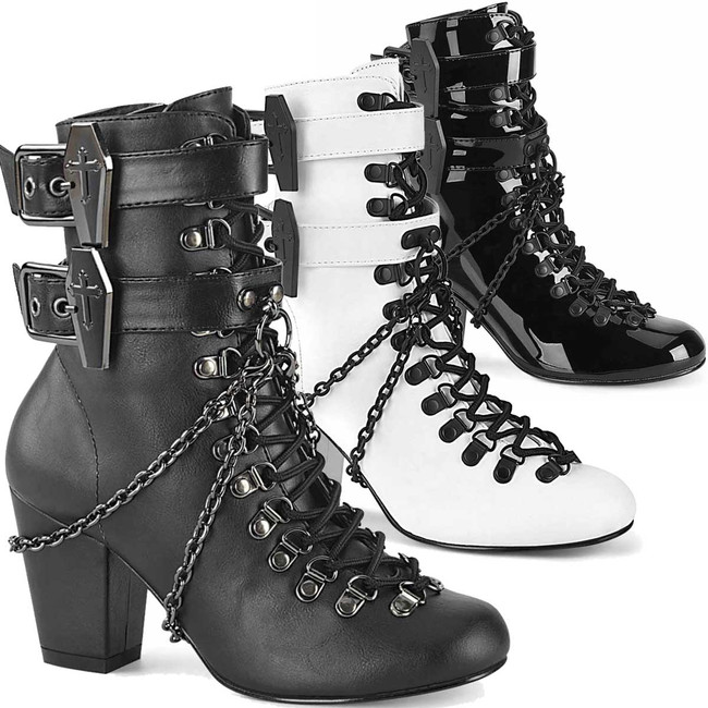 VIVIKA-128, 3 Inch Block Heel Lace-up Boots by Demonia