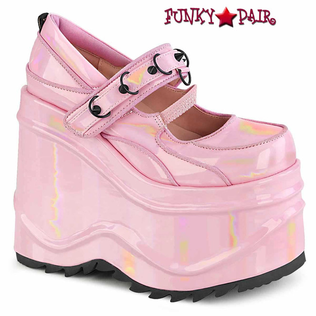Wave-48, 6 Inch Baby Pink Wedge Platform Maryjane by Demonia