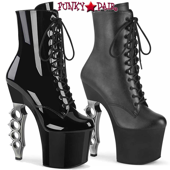 Pleaser | IRONGRIP-1020, Ankle Boots with Bass Knuckles Heel