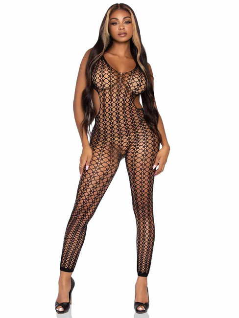 Leg Avenue | LA89277, Lattice Net Footless Body stocking Full View