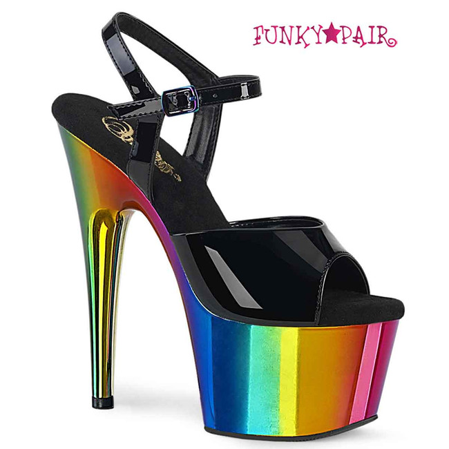 Pleaser ADORE-709RC, 7" Ankle Strap Rainbow Chrome Platform