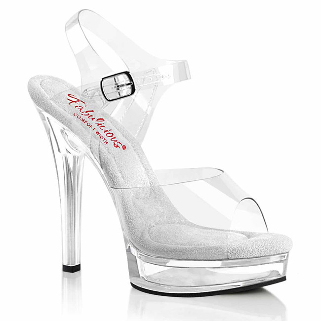 Fabulicious | MAJESTY-508, 5" Clear Comfort Width Ankle Ankle Strap Sandal
