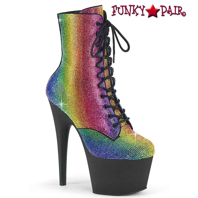 ADORE-1020RS, 7" Rhinestone Embellish Ankle Boots Rainbow Color By Pleaser