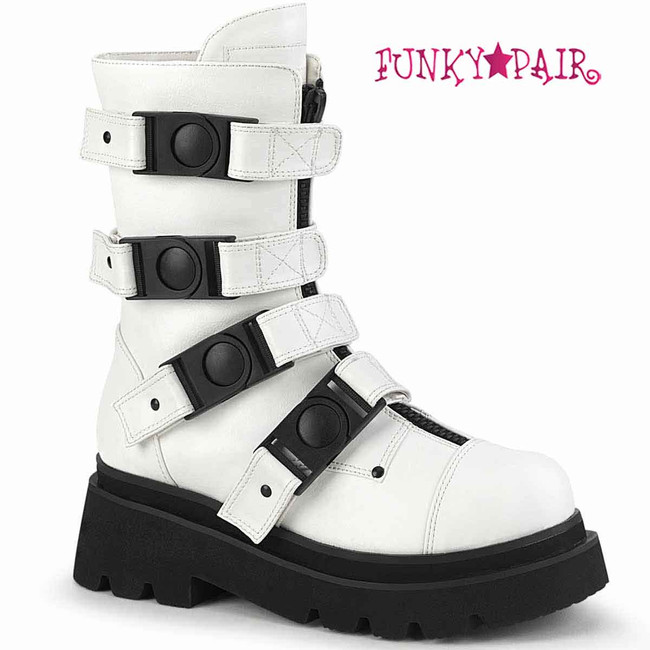 RENEGADE-55,  White Tiered Strappy Calf Boots By  Demonia