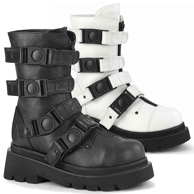 RENEGADE-55, Tiered Strappy Calf Boots By  Demonia