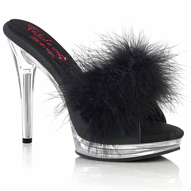 Fabulicious | GLORY-501F-8, 5" Comfort Width Black Marabou Slipper