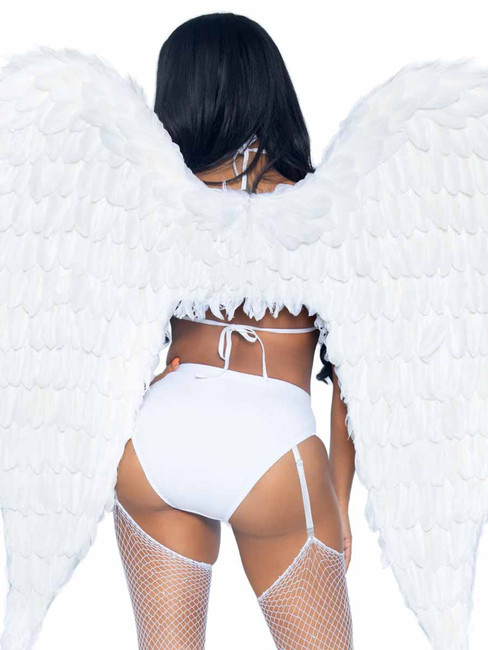 A2887, White Deluxe Feather Wings back view by Leg Avenue