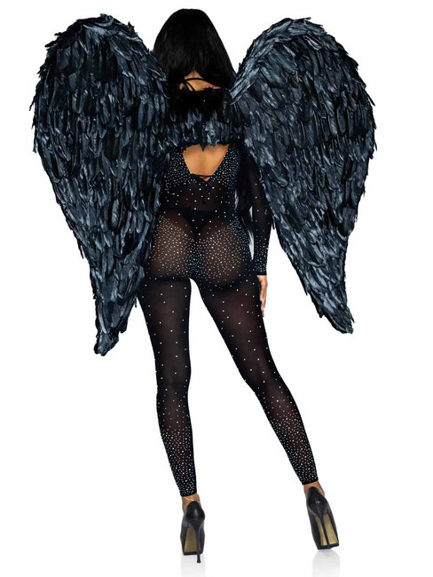 Leg Avenue A2887, Black Deluxe Feather Wings back view