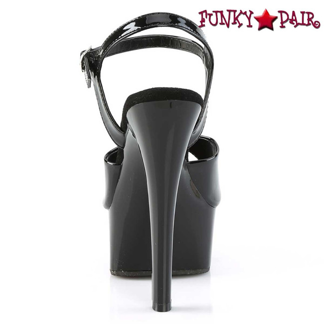 Gleam-609, Black Comfort Width Ankle Strap Sandal Back View
