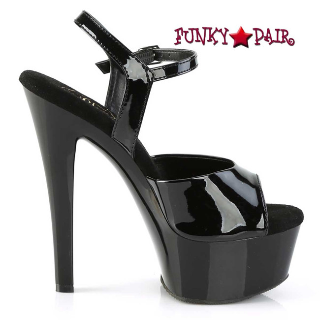 Pleaser Gleam-609, Black Comfort Width Ankle Strap Sandal
