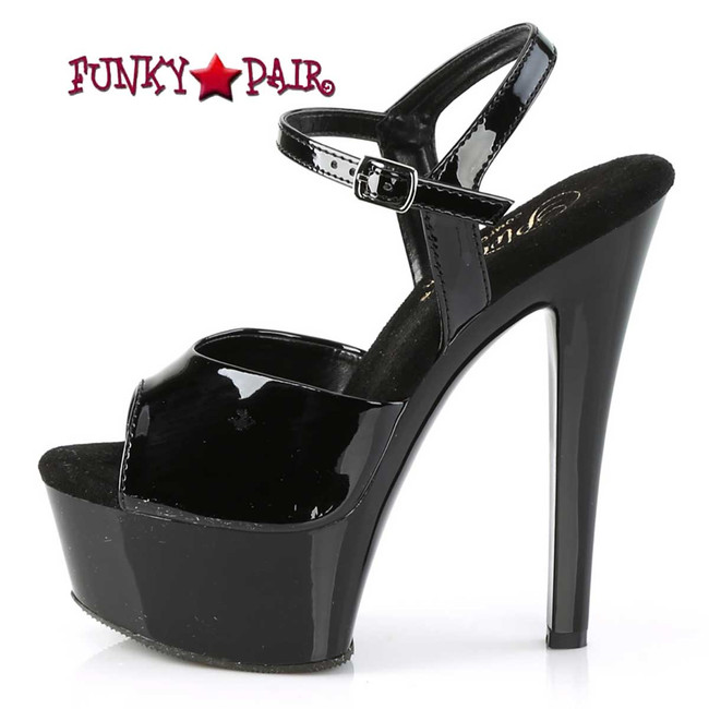 Gleam-609, Black Comfort Width Ankle Strap Sandal Side View