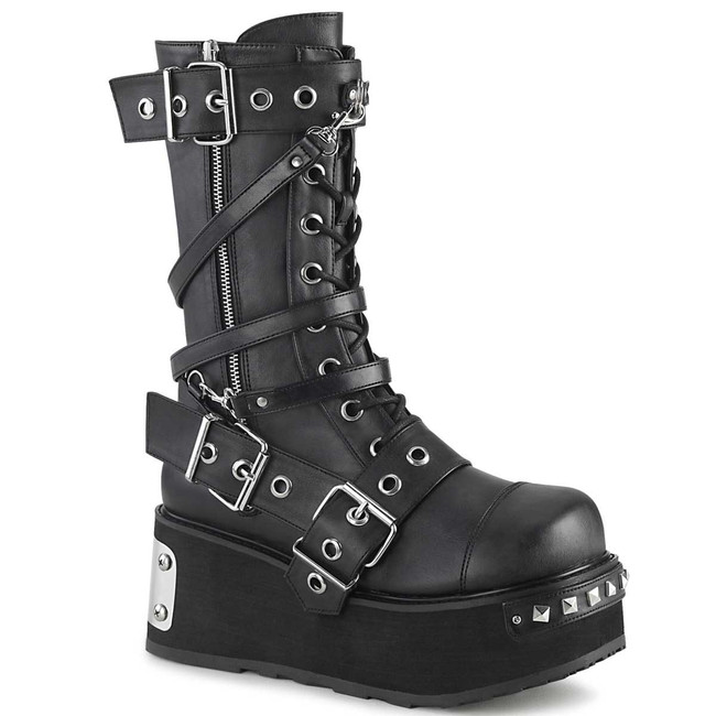 Trashville-250, Men's Metal Plated Platform Boots By Demonia
