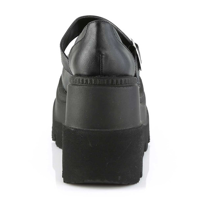 Shaker-23, Black Vegan Leather Wedge Platform MaryJane w/Star Studs Back View