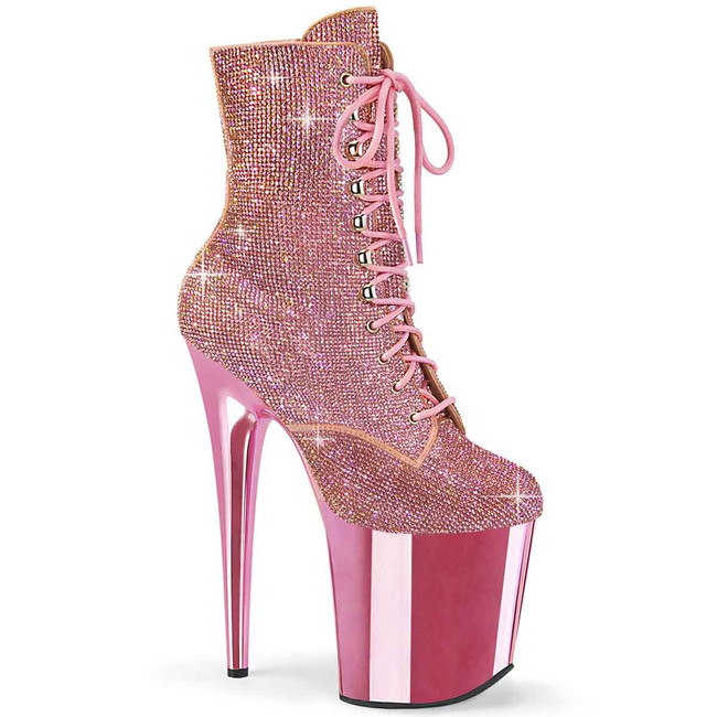 Flamingo-1020CHRS, 8" Baby Pink Rhinestones Ankle Boots  By Pleaser