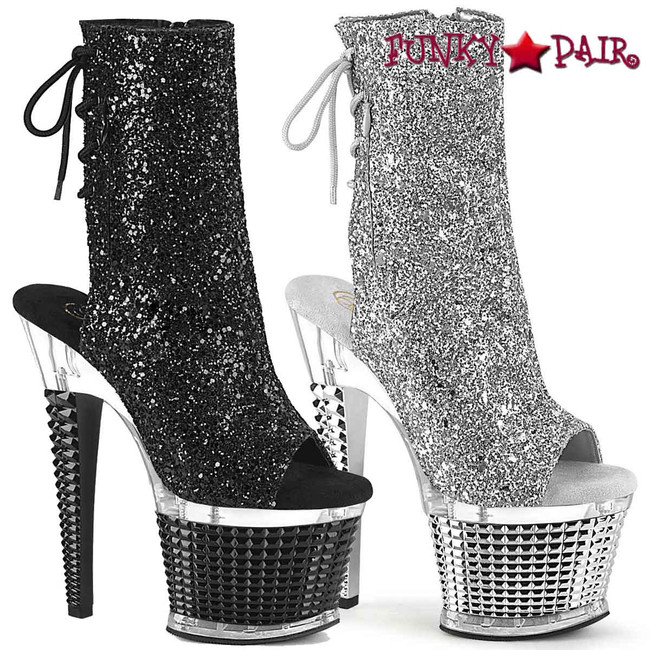 Pleaser | Spectator-1018G, 7" Glitter Platform Open Toe/Heel Ankle Boot