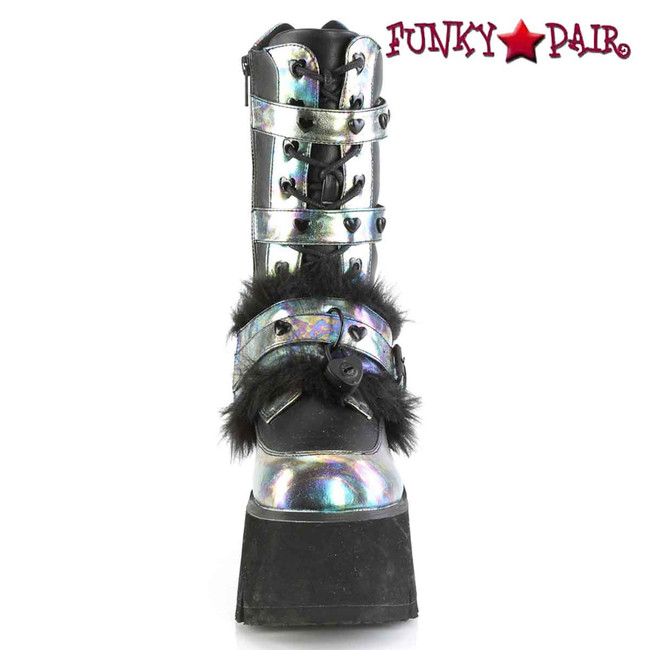 ASHES-120, Black Chunky Platform Heart Lace Up Boots Front View