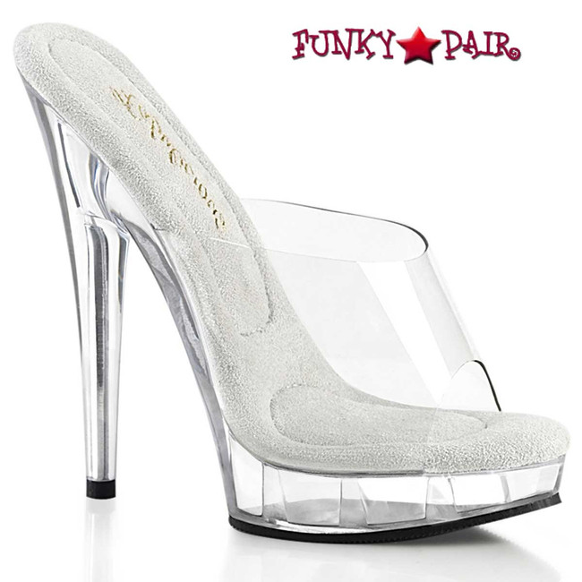 SULTRY-601, 6" Clear Peep Toe Slide By Fabulicious