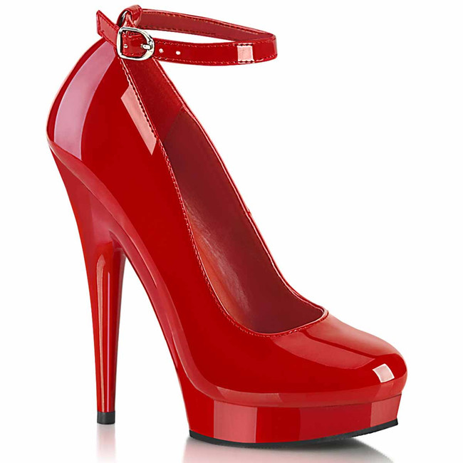SULTRY-686, 6" Red ankle Strap Pump By Fabulicious