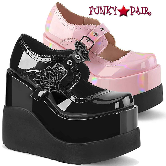 Demonia | VOID-38, Wedge Platform W/Spider Web Buckle
