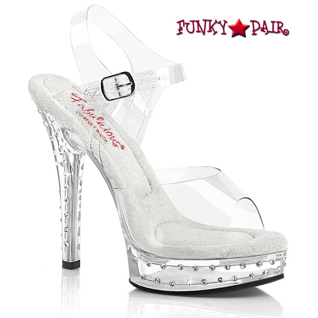 Fabulicious | MAJESTY-508SDT, 5" Strap Sandal Rhinestones Studded Platform