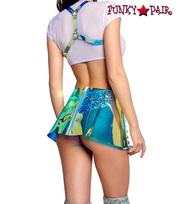 FR123, Sea Holo Vinyl/White Lacing Skirt Back View by J. Valentine