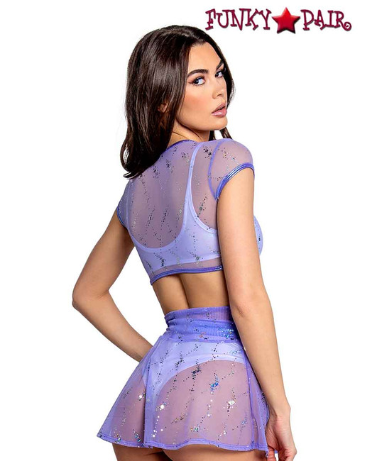 FR128, Astro Lavender Sequin Mesh Cap Sleeve Top Back View by J. Valentine