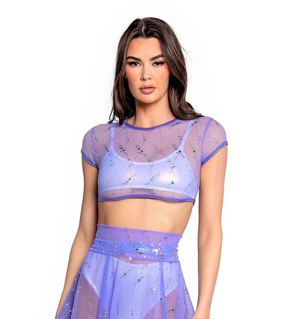 FR128, Astro Lavender Sequin Mesh Cap Sleeve Top by J. Valentine