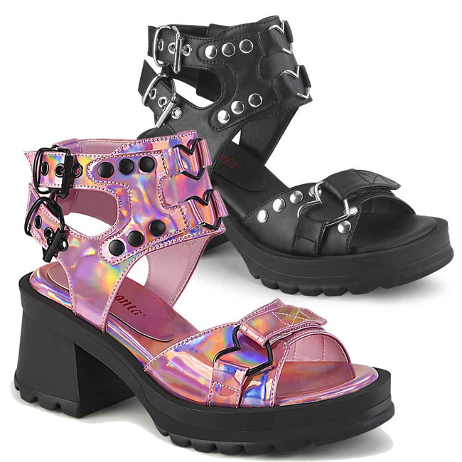 Bratty-07, Chunky Heel Double Strap Sandal By Demonia