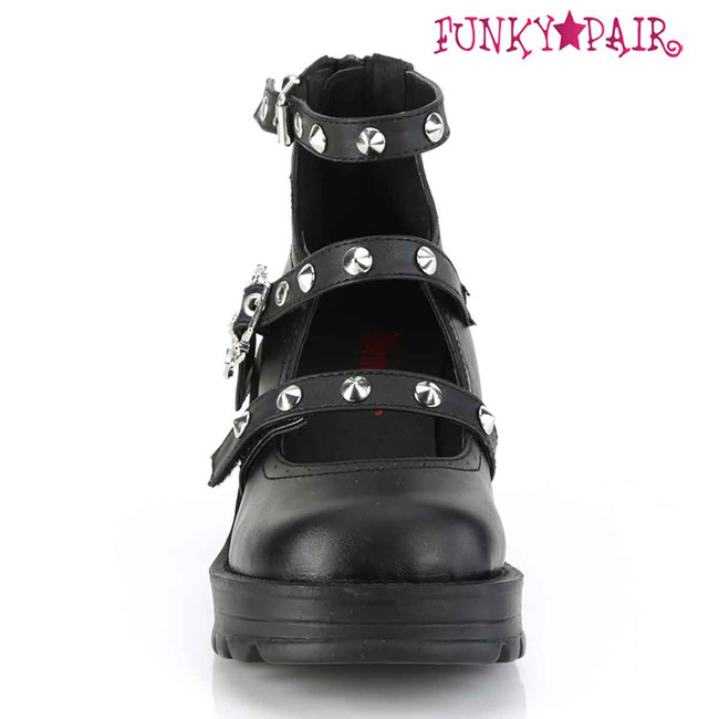 Bratty-30, Triple Strap Maryjanes Spider Buckle Front  View Demonia