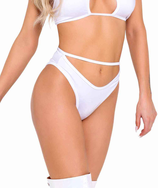 Roma R-6135 - White High-Waisted Shorts with Cutout Panel