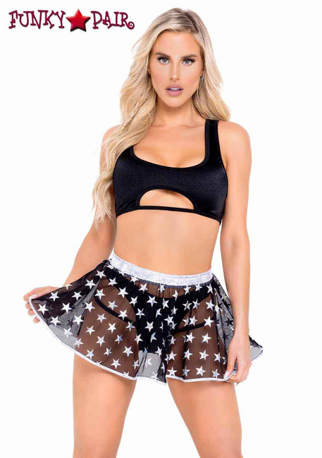 R-6132 - Black Crop Top with Keyhole Cutout With Bottom 6133 With Skirt 6082