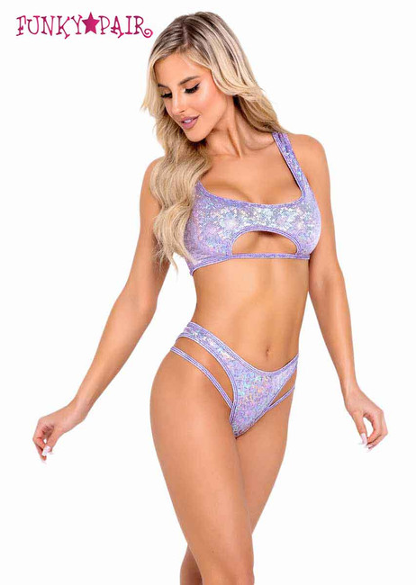 R-6066 - Lavender Shimmer Panty with Strap Detail With Top 6065 By Roma