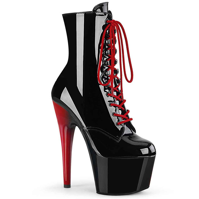 ADORE-1020BR 7 Inch Two-Tone Black/Red Ankle Boots By Pleaser