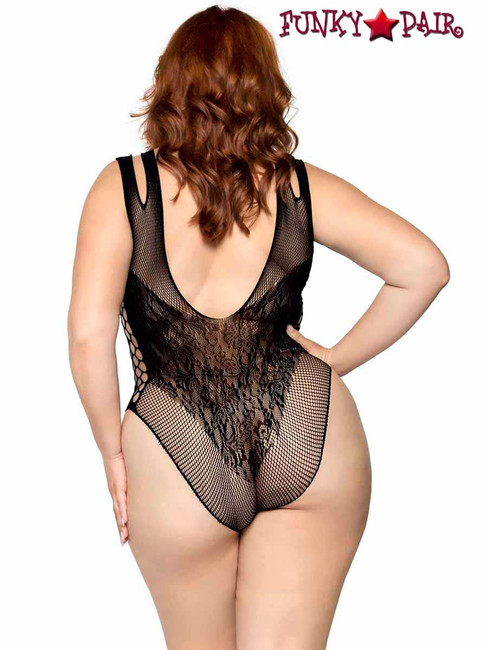 LA81641X, Back View Net and Lace Dual Straps Bodysuit by Leg Avenue