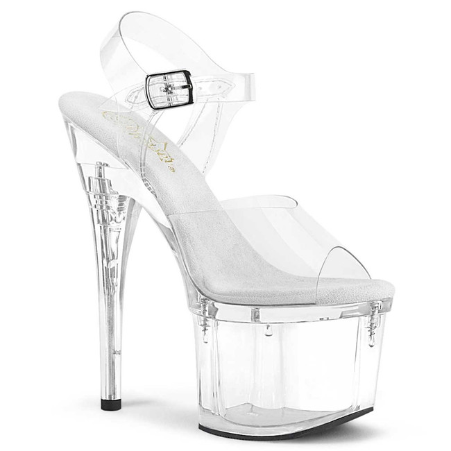 ESTEEM-708, Clear 7" Ankle Clear Strap Sandals By Pleaser