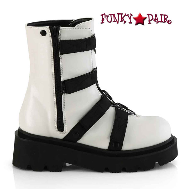 Demonia RENEGADE-50, 2.5" Tiered Platform Heart Rings Ankle Boot Side View