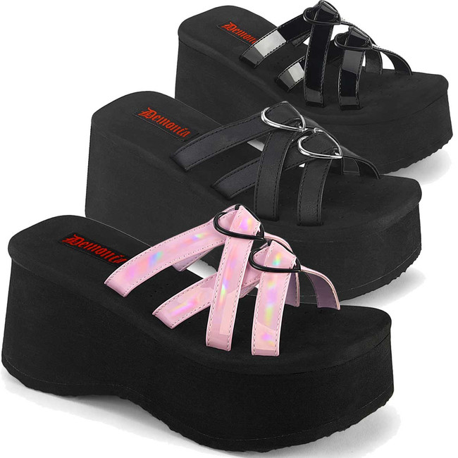 FUNN-15, 3.5" Criss Cross Slide Sandal W/Heart Ring By Demonia