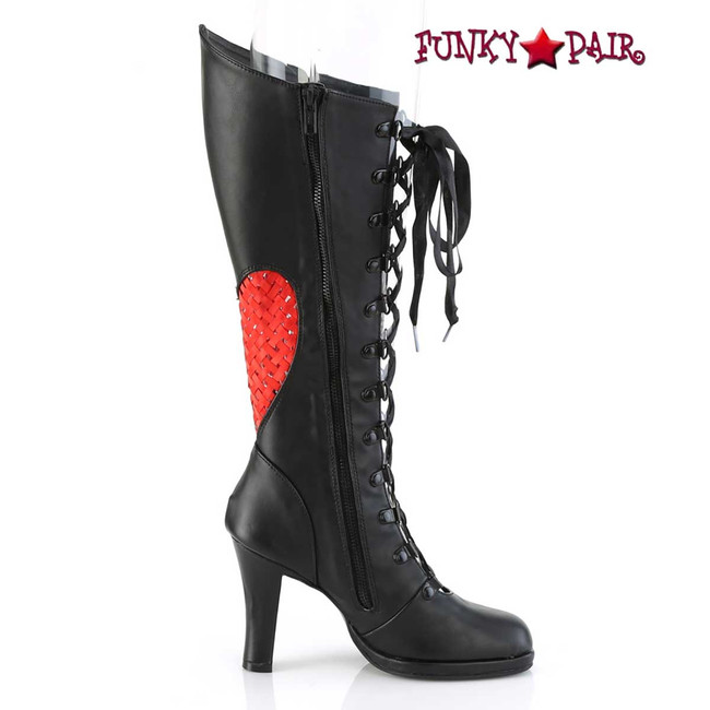 GLAM-243, Heart Design Rear Mid-Calf Boot Zipper Side View By Demonia