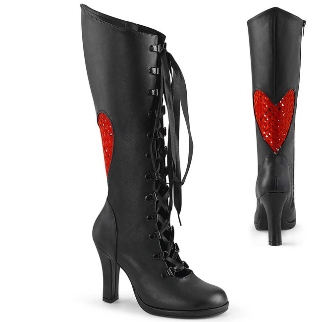 GLAM-243, Heart Design Rear Mid-Calf Boot By Demonia