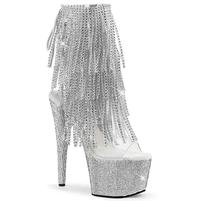 BEJEWELED-1017RSF-7, 7" Fringe Rhinestones Ankle Boots By Pleaser USA