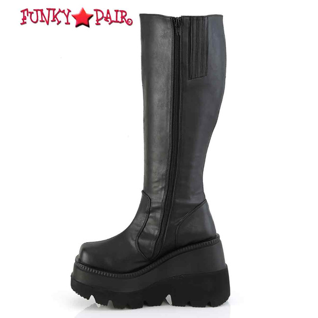 SHAKER-100WC Zipper Side View Wedge Wide Calf Knee High Boot