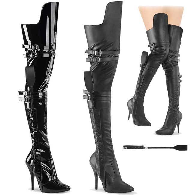 SEDUCE-3080 5" Dominatrix Buckle Straps W/Whip Thigh High Boot By Pleaser USA