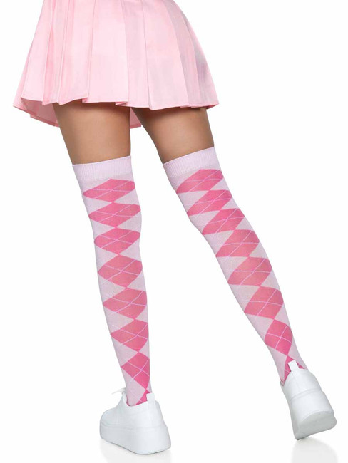 LA-6627, Argyle Pink Knit Knee Socks by Leg Avenue