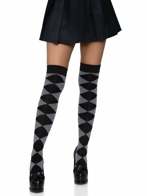 LA-6627, Argyle Grey Knit Knee Socks by Leg Avenue