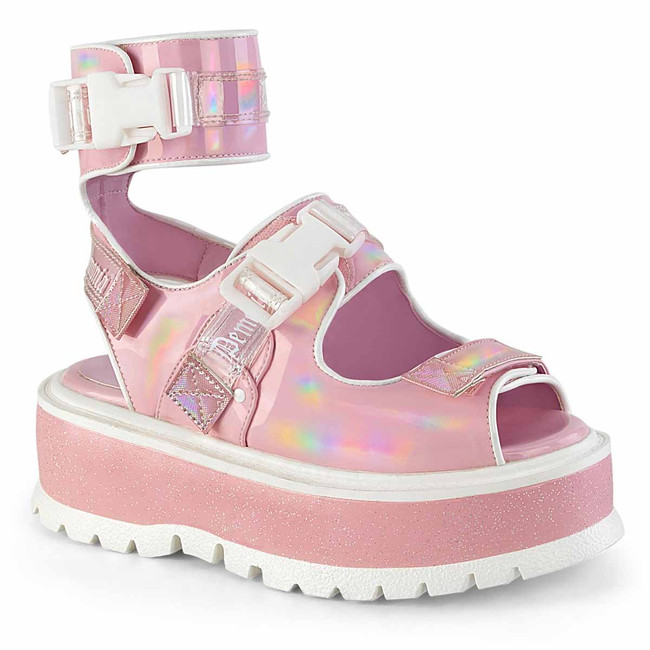 SLACKER-15B, Baby Pink Ankle Cuff Sandals By Demonia