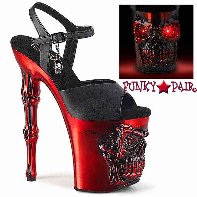 RAPTURE-809-LT, Red Skull Sculpted with Lightup Eyes Ankle Strap Sandal