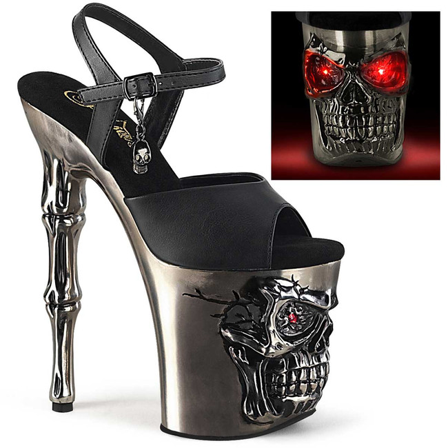 RAPTURE-809-LT, Skull Sculpted with Lightup Eyes Ankle Strap Sandal By Pleaser USA