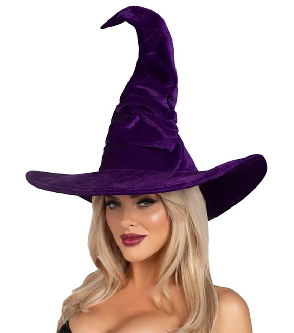 A2903, Purple Velvet Ruched Witch Hat