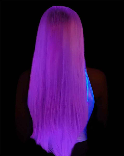 A2864, Lavender Long Straight Wig Glow under Black Light